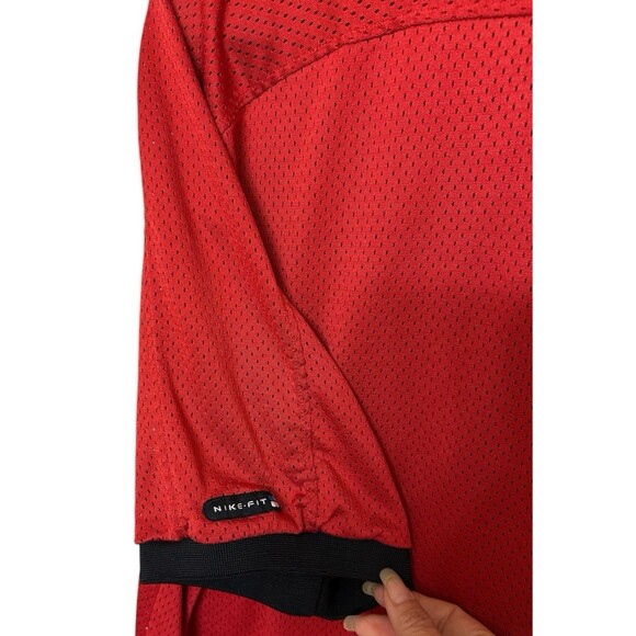 Vintage 90s Nike Fit Mens Shirt Red Mesh Swoosh Warmup Short Sleeves White Tag M - Picture 6 of 9